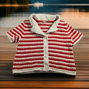 Old Navy Women's Red/White Button Down Striped Sweater Top Size Small